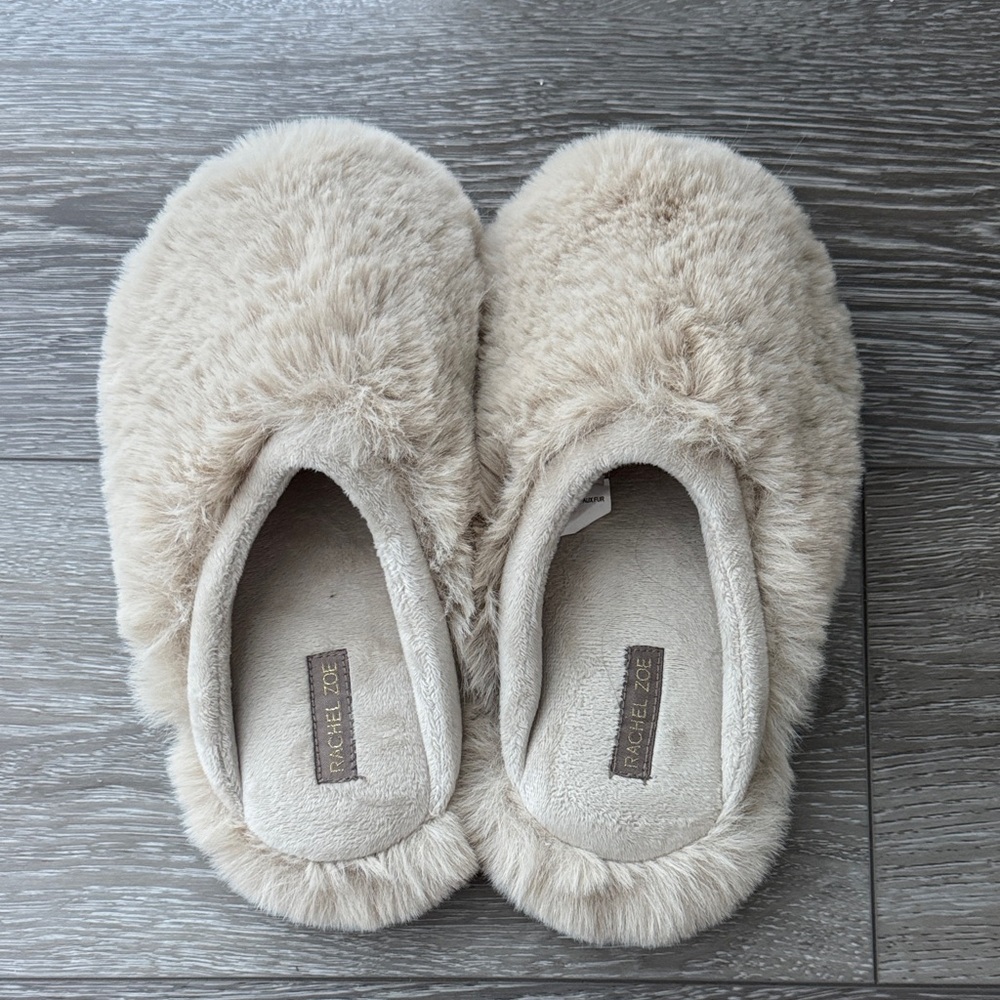 Rachel Zoe Beige Plush Slippers